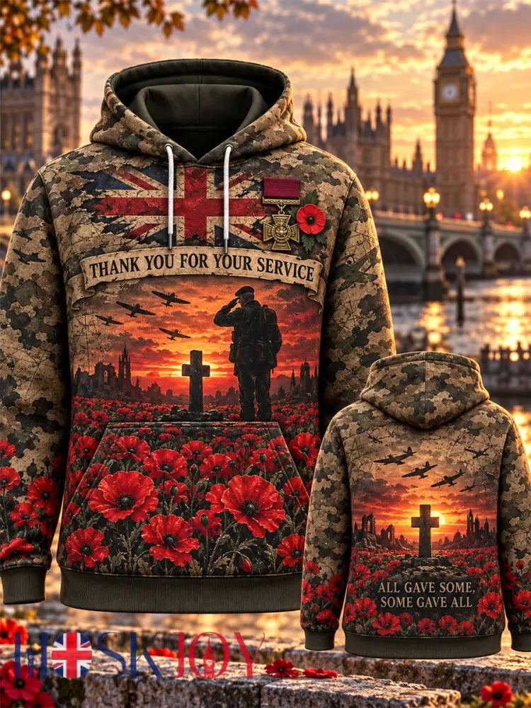 Men’s Remembrance Day Lest We Forget Print Hooded Sweatshirt - Army Green / S