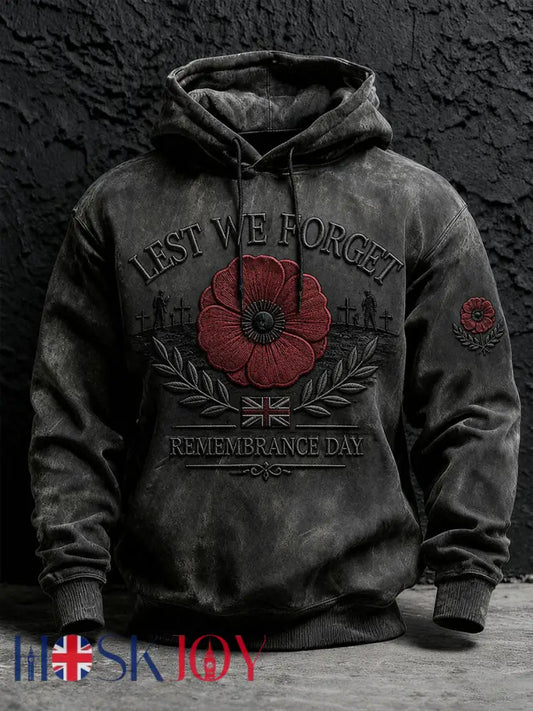 Men’s Remembrance Day Lest We Forget Print Oversized Drop-Shoulder Hoodie - Black / S