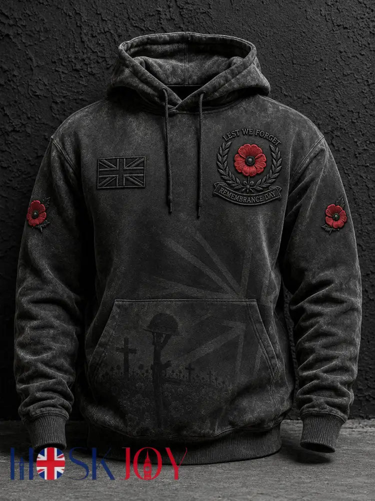 Men’s Remembrance Day Lest We Forget Print Oversized Drop-Shoulder Hoodie With Pockets - Black / S