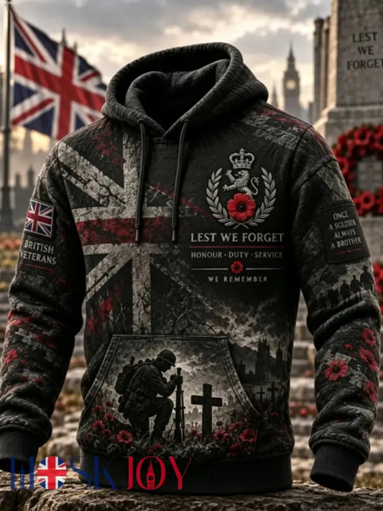 Men’s Remembrance Day Lest We Forget Print Oversized Hoodie - Black / S