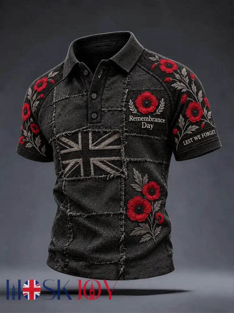 Men’s Remembrance Day Lest We Forget Print Shirt - Black / S