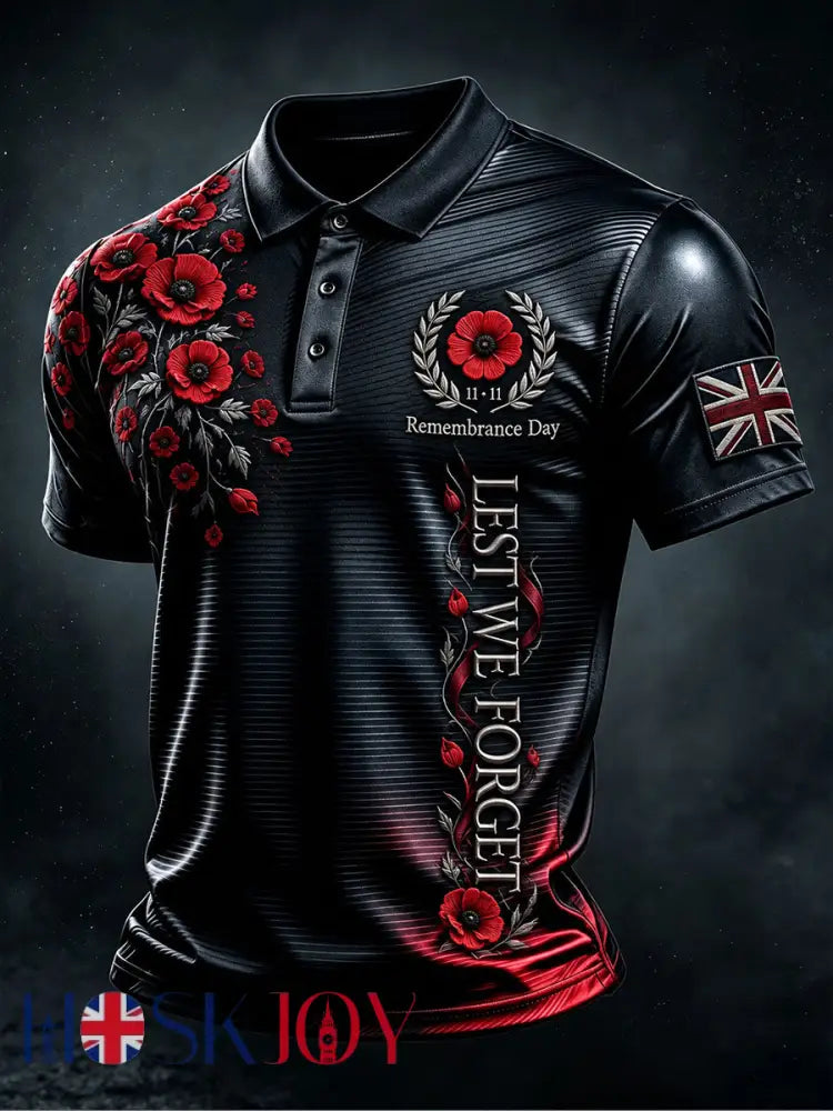 Men’s Remembrance Day Lest We Forget Print Shirt - Black / S