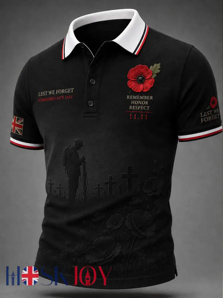Men’s Remembrance Day Lest We Forget Print Shirt - Black / S