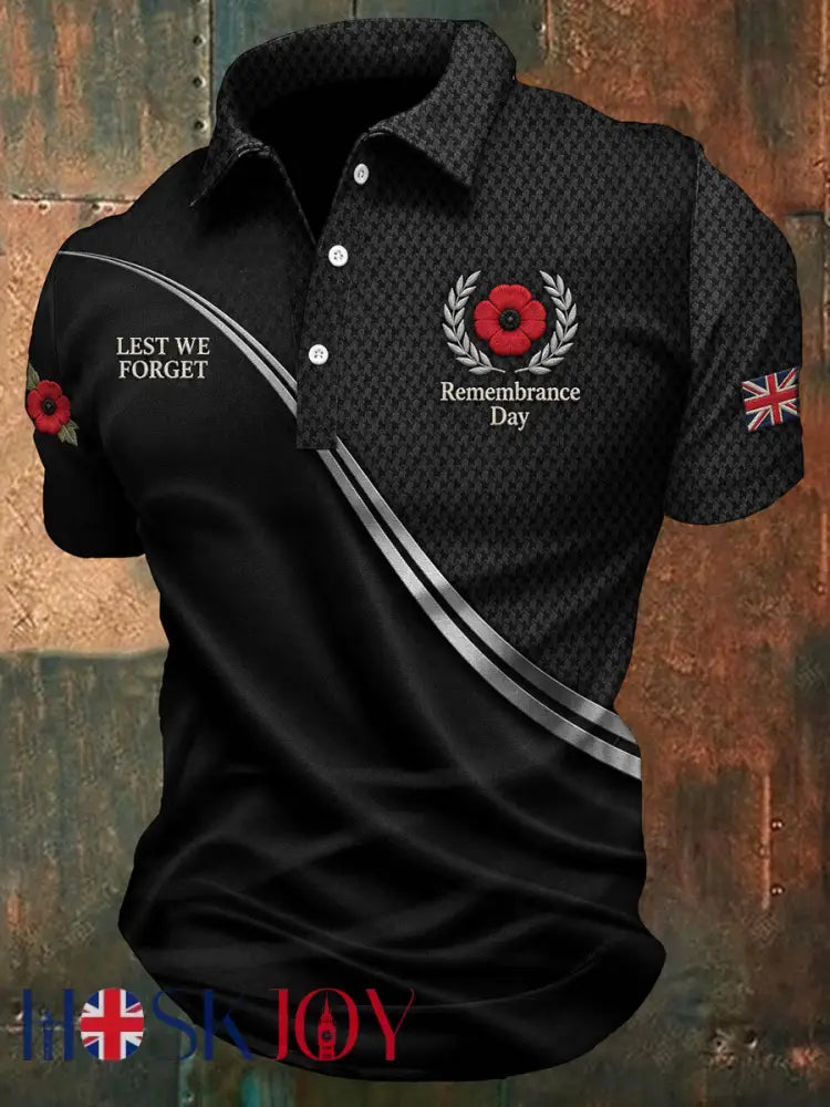 Men’s Remembrance Day Lest We Forget Print Shirt - Black / S