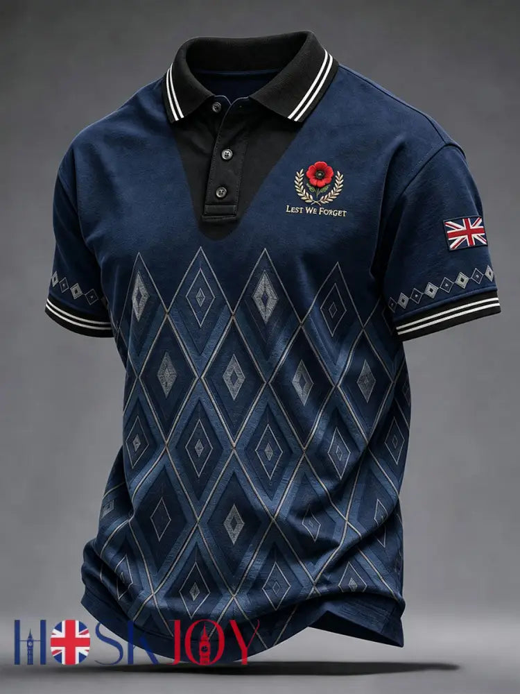 Men’s Remembrance Day Lest We Forget Print Shirt - Navy Blue / S