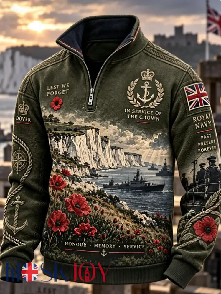 Men’s Remembrance Day Lest We Forget Print Zip-Up Hoodie - Army Green / S
