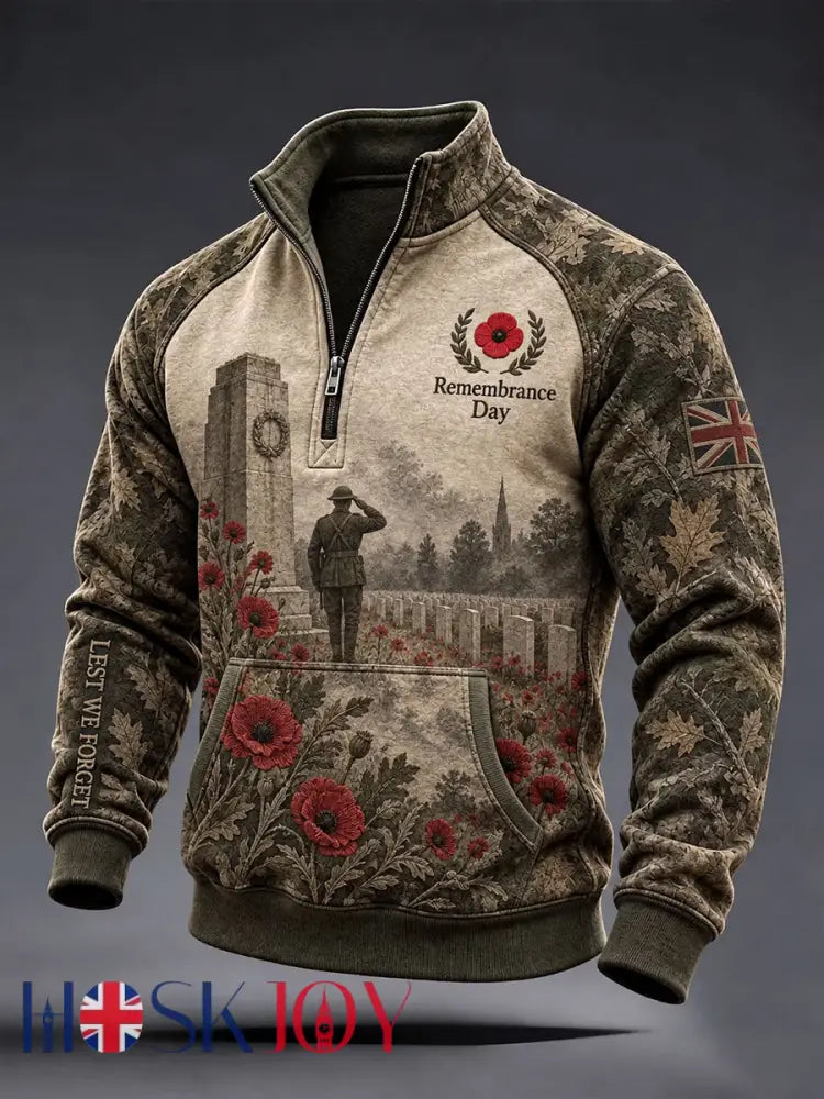 Men’s Remembrance Day Lest We Forget Print Zip-Up Hoodie - As picture / S