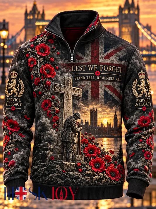 Men’s Remembrance Day Lest We Forget Print Zip-Up Hoodie - Black / S
