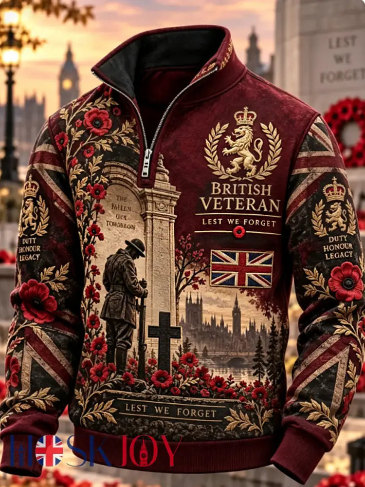 Men’s Remembrance Day Lest We Forget Print Zip-Up Hoodie - Red / S