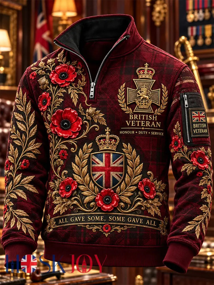 Men’s Remembrance Day Lest We Forget Print Zip-Up Hoodie - Wine Red / S