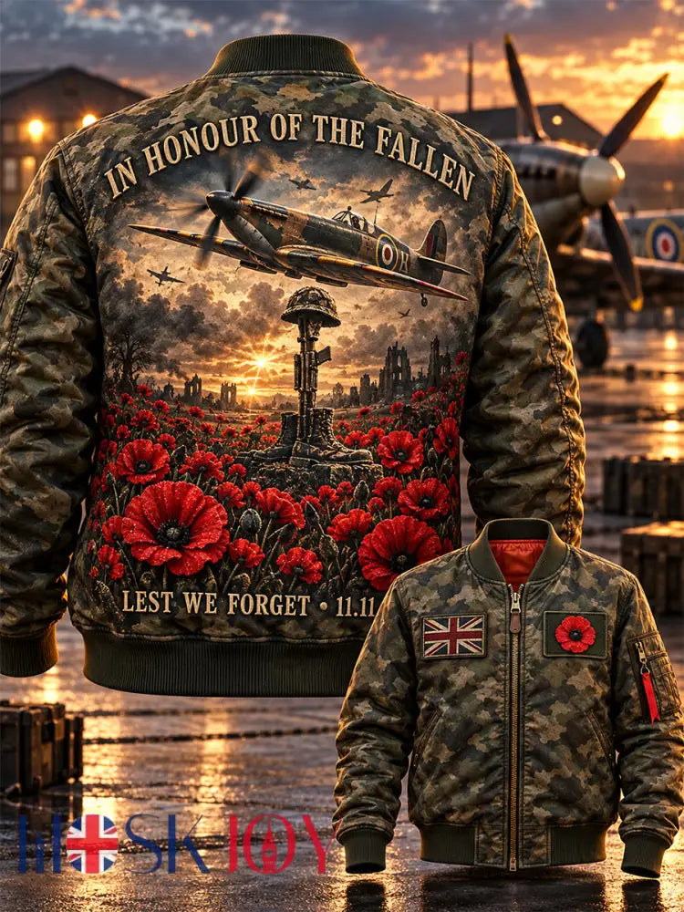 Men’s Remembrance Day Lest We Forget Print Zipper Jacket - Army Green / S
