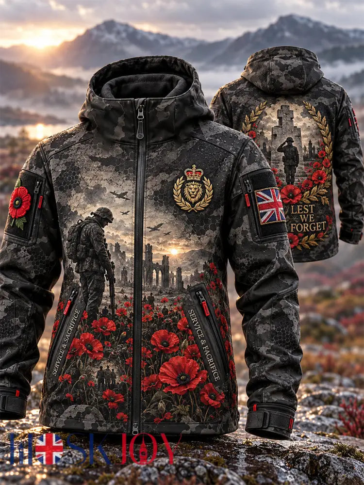 Men’s Remembrance Day Lest We Forget Print Zipper Jacket - Black / S