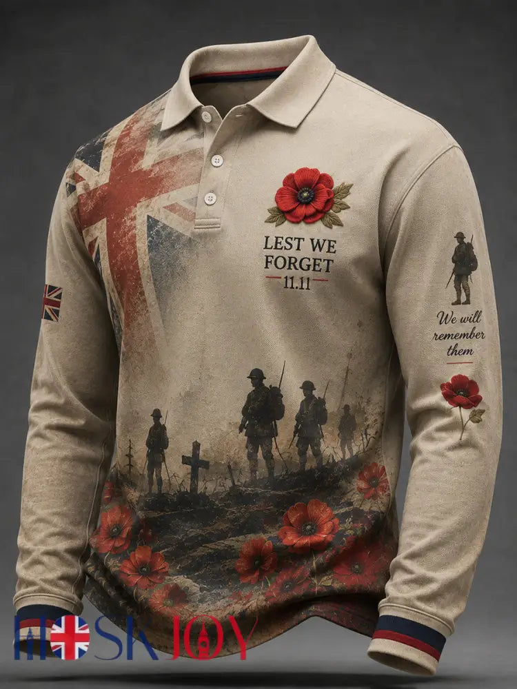 Men’s Remembrance Day Lest We Forget Printed Long Sleeves Shirt - As picture / S