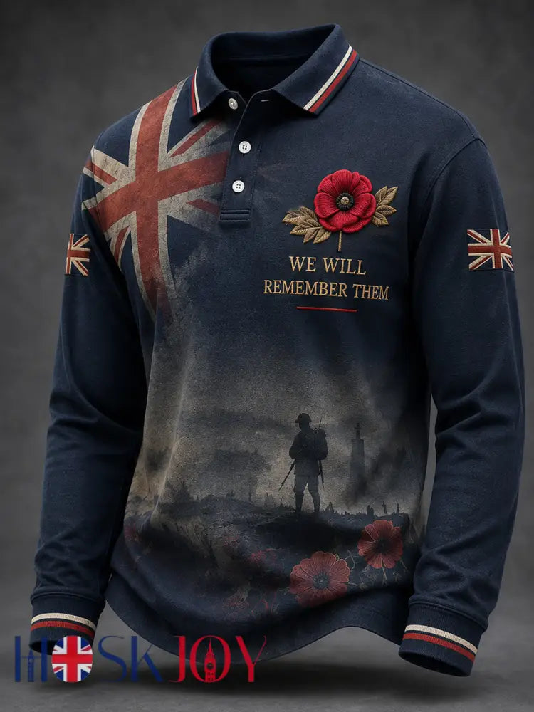 Men’s Remembrance Day Lest We Forget Printed Long Sleeves Shirt - As picture / S