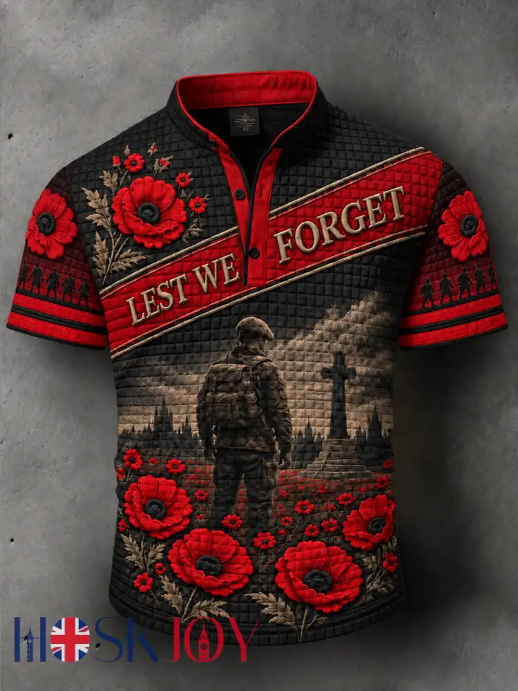 Men’s Remembrance Day Lest We Forget Short-Sleeve Polo Shirt - Black / S