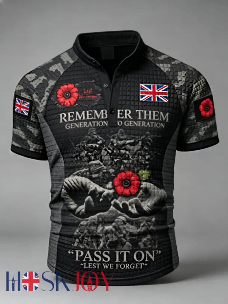 Men’s Remembrance Day Lest We Forget Short-Sleeve Polo Shirt - Black / S