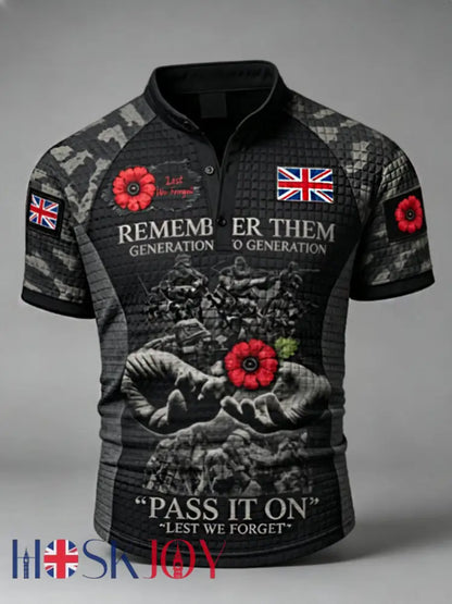 Men’s Remembrance Day Lest We Forget Short-Sleeve Polo Shirt - Black / S