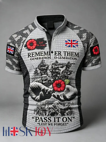 Men’s Remembrance Day Lest We Forget Short-Sleeve Polo Shirt - Gray / S