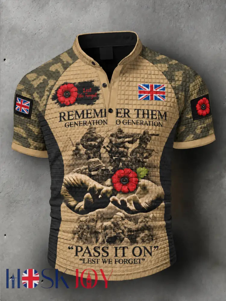 Men’s Remembrance Day Lest We Forget Short-Sleeve Polo Shirt - Khaki / S