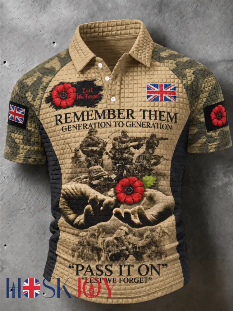 Men’s Remembrance Day Lest We Forget short sleeve shirt - Khaki / S