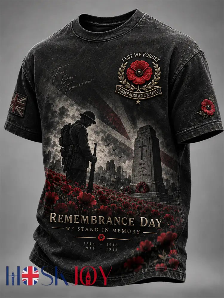 Men’s Remembrance Day Lest We Forget Short Sleeves T-shirt - Black / S