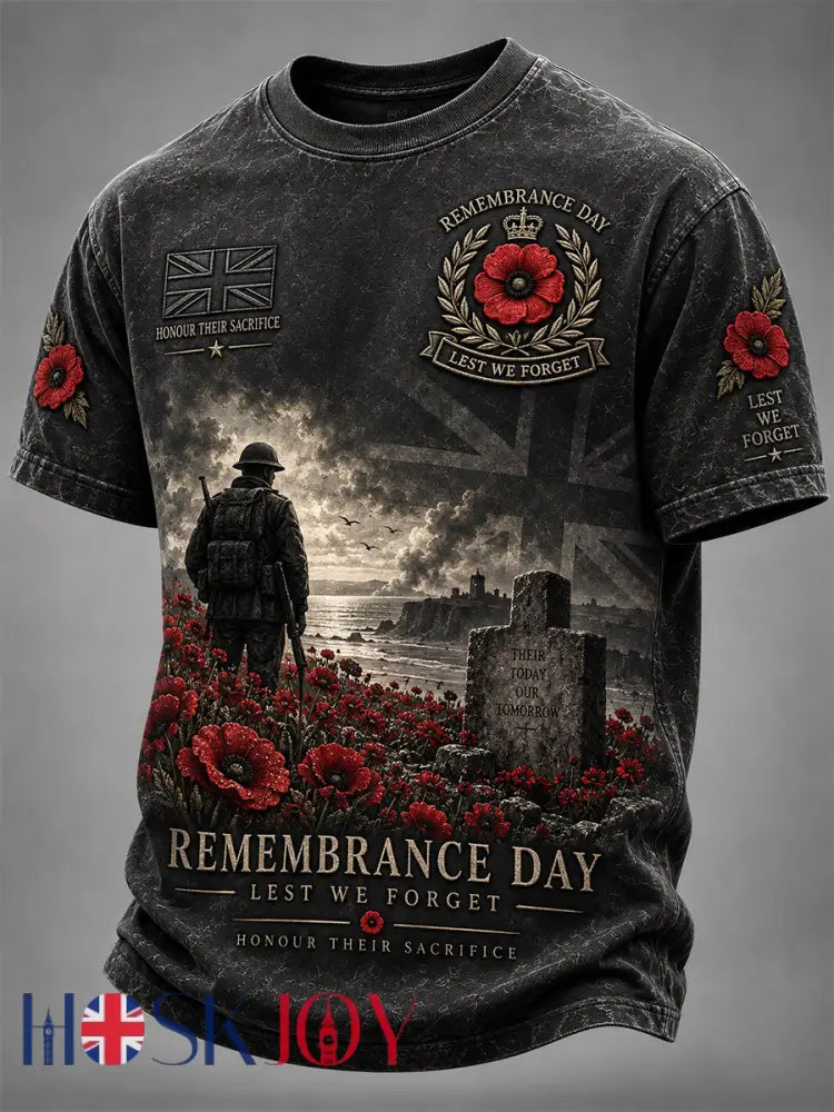 Men’s Remembrance Day Lest We Forget Short Sleeves T-shirt - Black / S