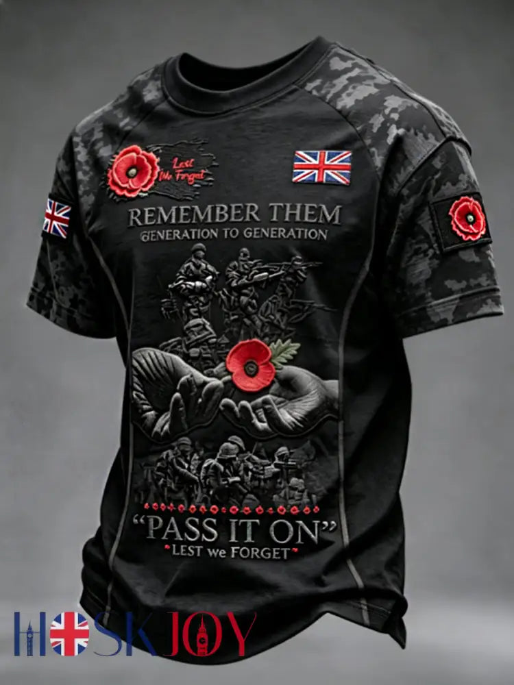 Men’s Remembrance Day Lest We Forget short sleeves t-shirt - Black / S