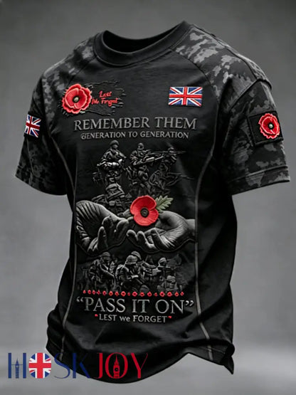 Men’s Remembrance Day Lest We Forget short sleeves t-shirt - Black / S
