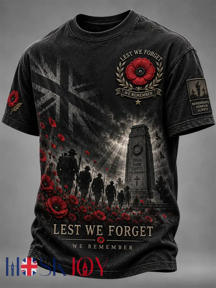 Men’s Remembrance Day Lest We Forget Short Sleeves T-shirt - Black / S