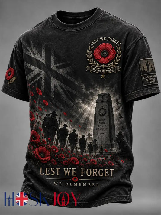 Men’s Remembrance Day Lest We Forget Short Sleeves T-shirt - Black / S