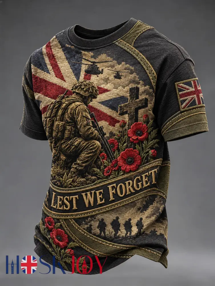 Men’s Remembrance Day Lest We Forget Short Sleeves T-shirt - Black / S
