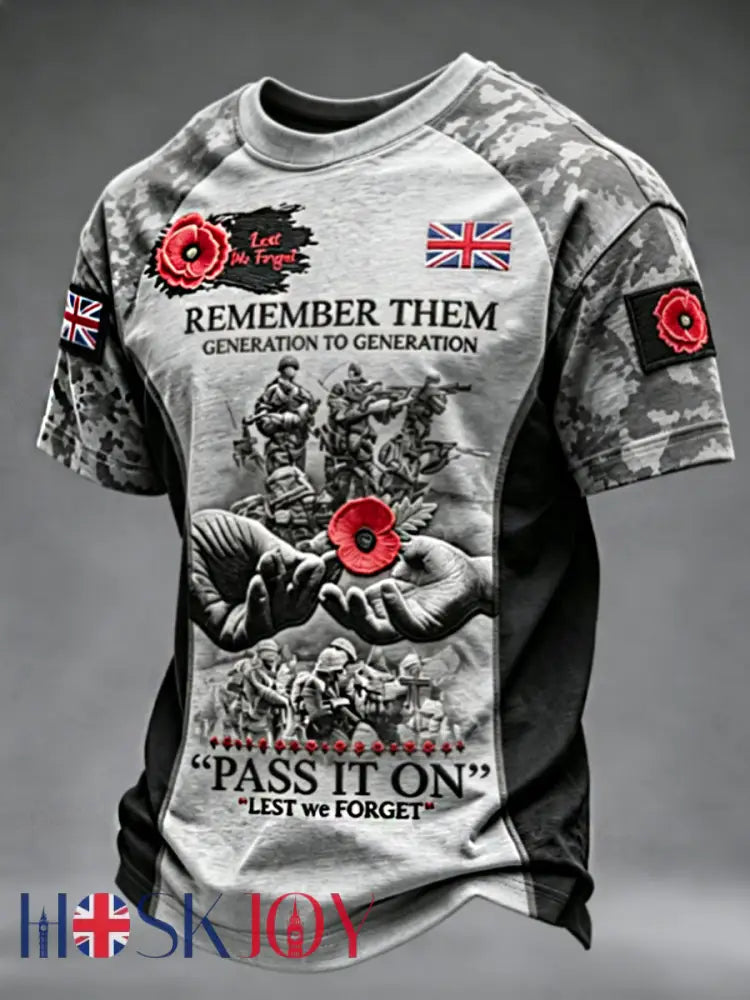 Men’s Remembrance Day Lest We Forget short sleeves t-shirt - Gray / S
