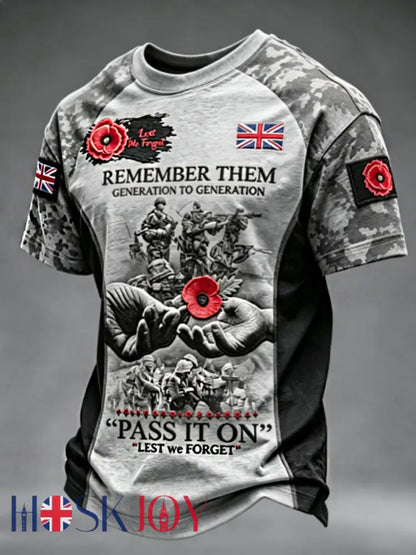 Men’s Remembrance Day Lest We Forget short sleeves t-shirt - Gray / S