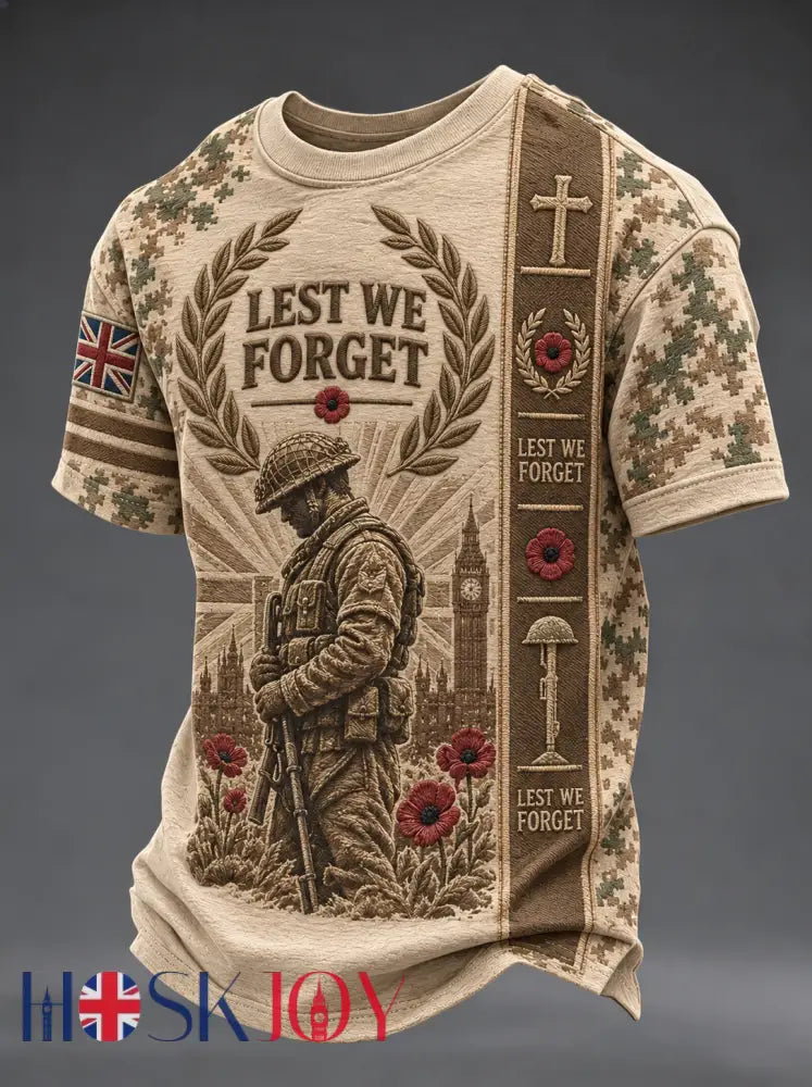 Men’s Remembrance Day Lest We Forget Short Sleeves T-shirt - Khaki / S