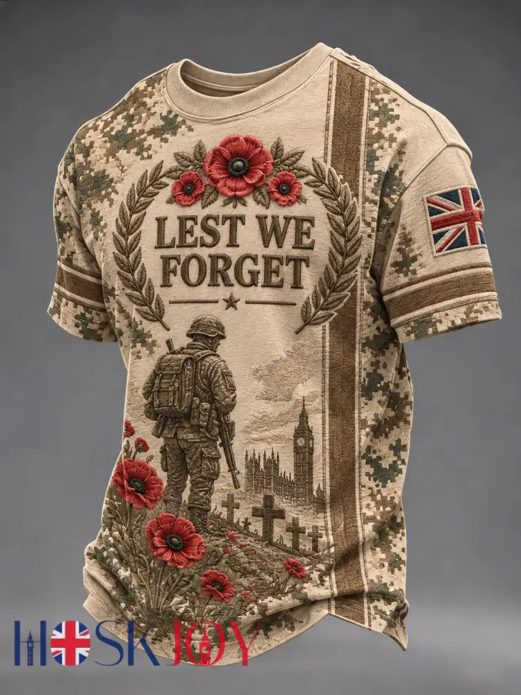 Men’s Remembrance Day Lest We Forget Short Sleeves T-shirt - Khaki / S