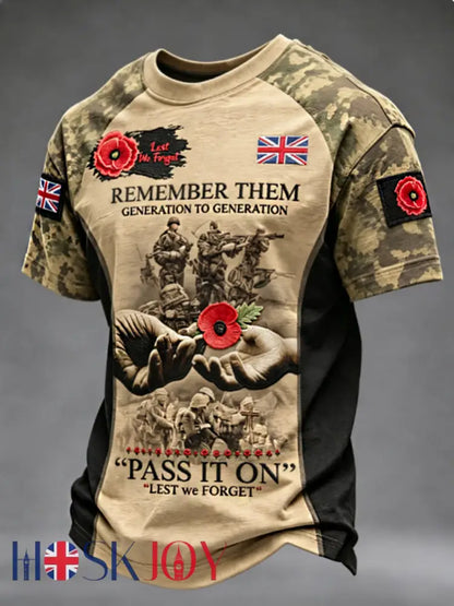Men’s Remembrance Day Lest We Forget short sleeves t-shirt - Khaki / S