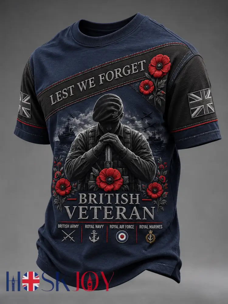 Men’s Remembrance Day Lest We Forget Short Sleeves T-shirt - Navy Blue / S