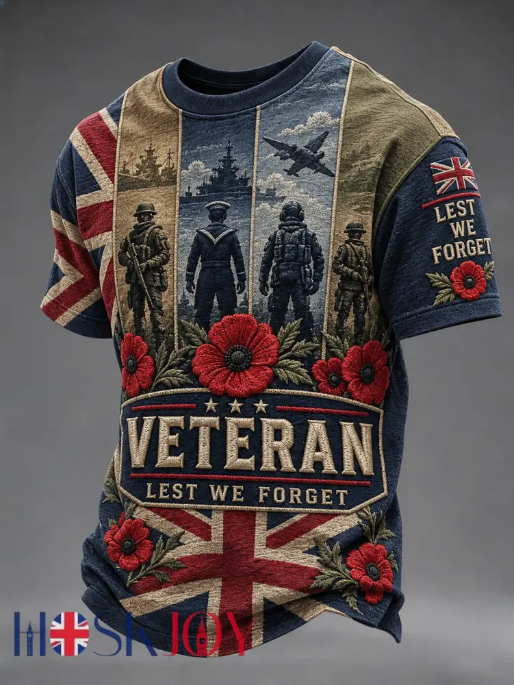 Men’s Remembrance Day Lest We Forget Short Sleeves T-shirt - Navy Blue / S