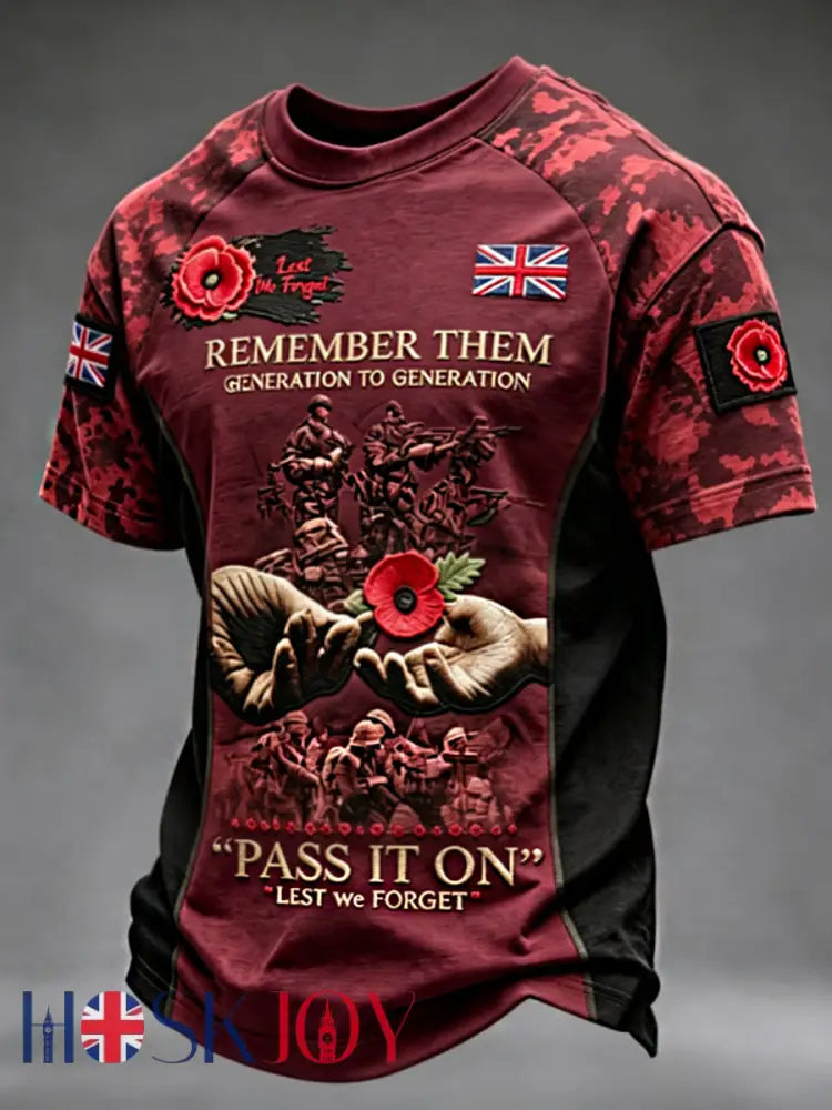 Men’s Remembrance Day Lest We Forget short sleeves t-shirt - Red / S