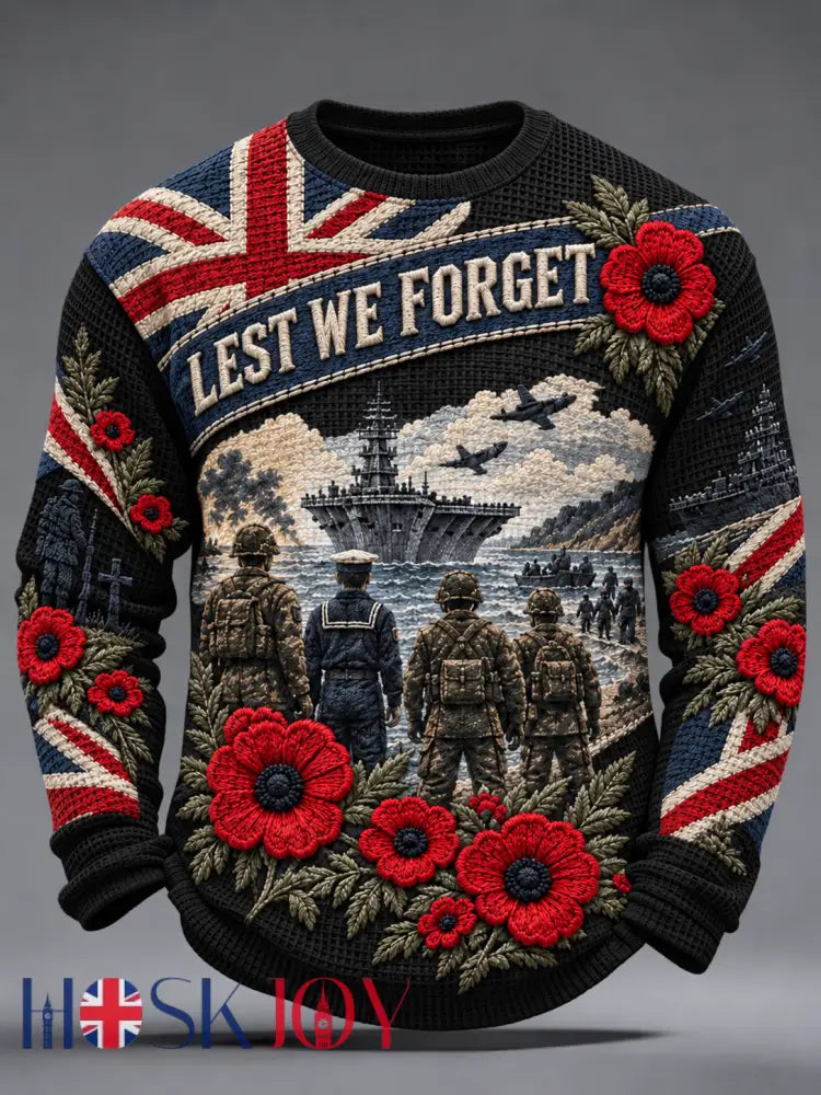 Men’s Remembrance Day Lest We Forget Waffle Long Sleeve T-Shirt - Black / S