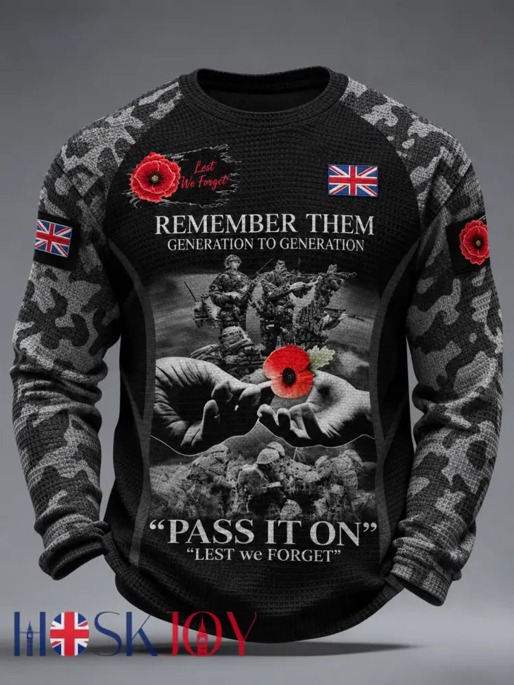 Men’s Remembrance Day Lest We Forget Waffle Long Sleeve T-Shirt - Black / S