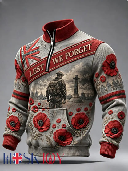 Men’s Remembrance Day Lest We Forget Zip-Up Hoodie - Gray / S