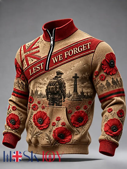 Men’s Remembrance Day Lest We Forget Zip-Up Hoodie - Khaki / S