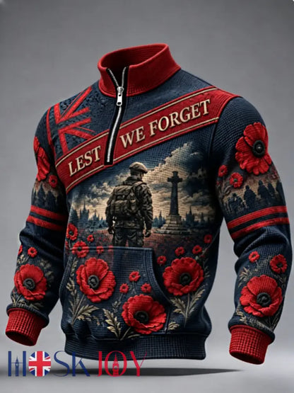 Men’s Remembrance Day Lest We Forget Zip-Up Hoodie - Navy Blue / S