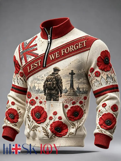 Men’s Remembrance Day Lest We Forget Zip-Up Hoodie - White / S