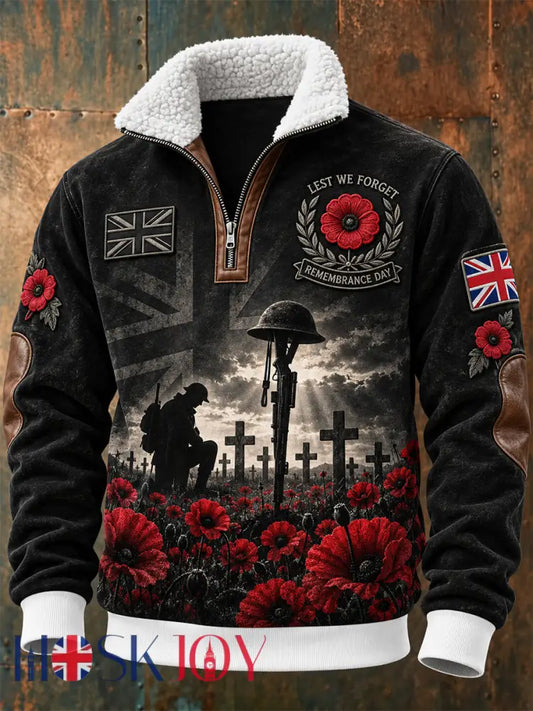 Men’s Remembrance Day Lest We Forget Zipper Hoodie - Black / S