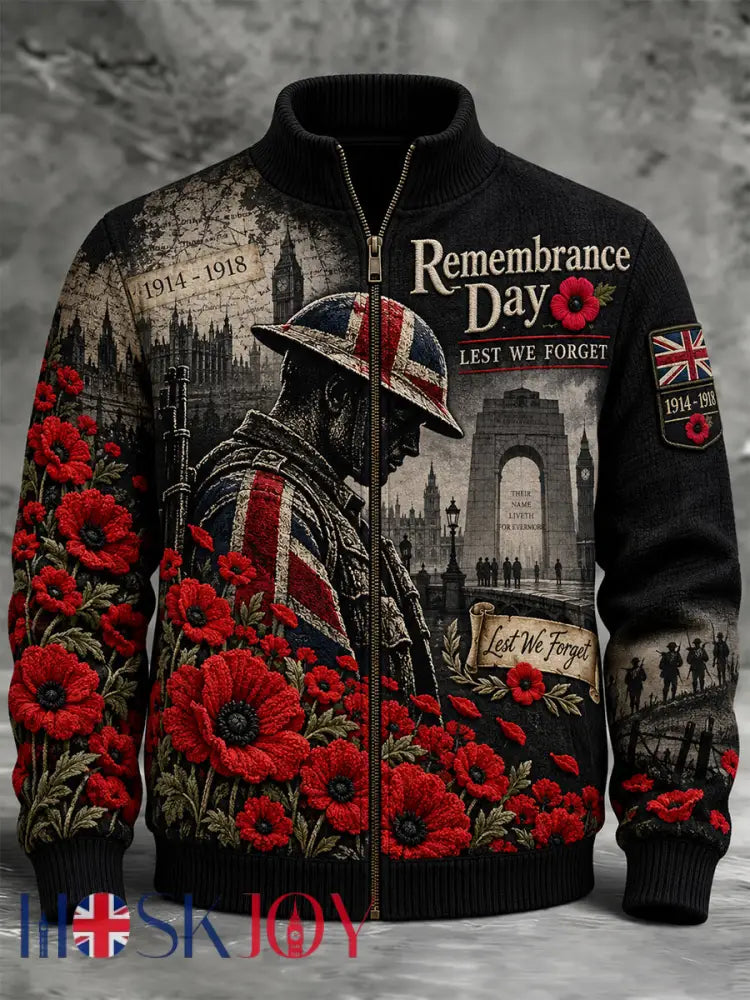 Men’s Remembrance Day Lest We Forget Zipper Jacket - Black / S