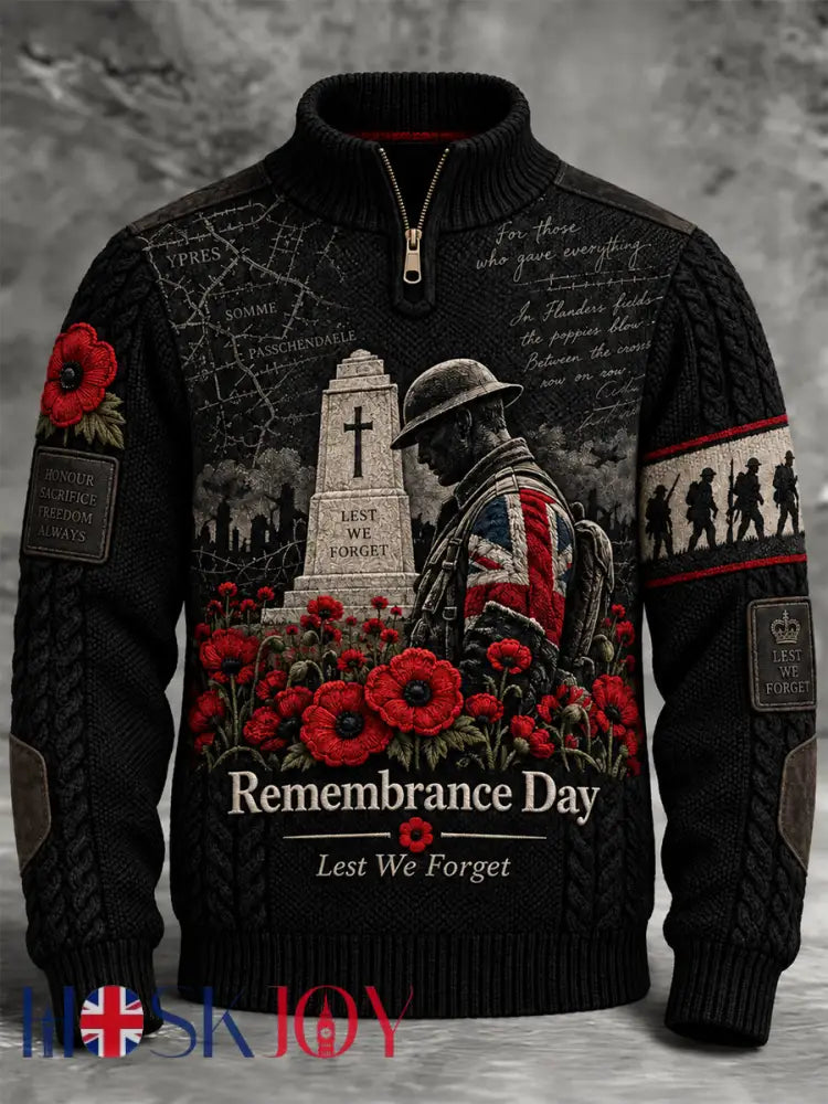Men’s Remembrance Day Lest We Forget Zipper Sweatshirt - Black / S