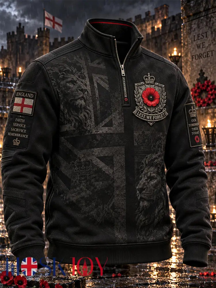Men’s Remembrance Day Lest We Forget Zipper Sweatshirt - Black / S