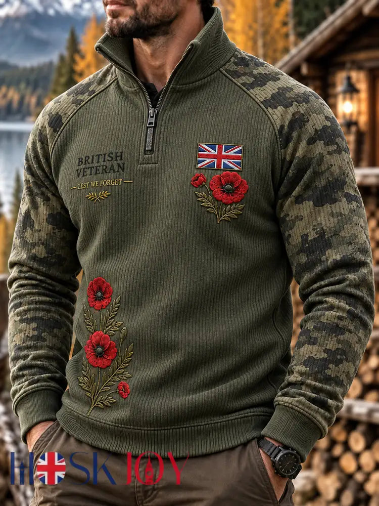 Men’s Remembrance Day Print Raglan-Sleeve Mock-Neck Sweatshirt - A / S